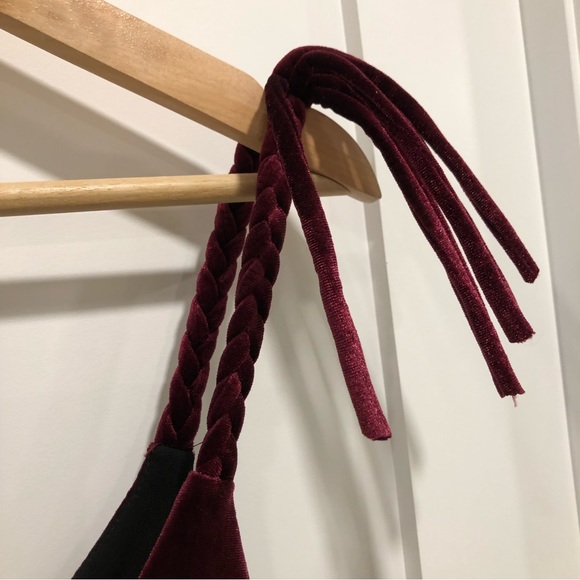 Zara Basic Collection, wine red velour like top with braided straps. XS. - Picture 6 of 9
